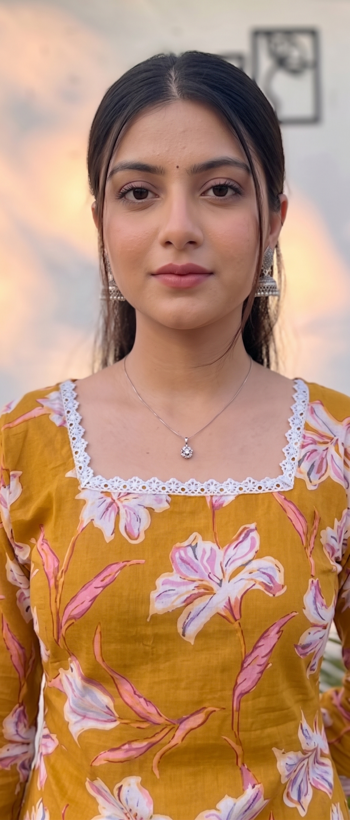 Women  Yellow Floral Printed Rayon Designer Top with Back Dori & Lace Border