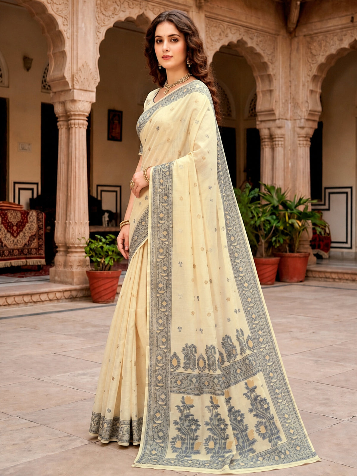 Rangvi Urvi Cotton Blend Designer Elegant Saree with Classic Weaving Border
