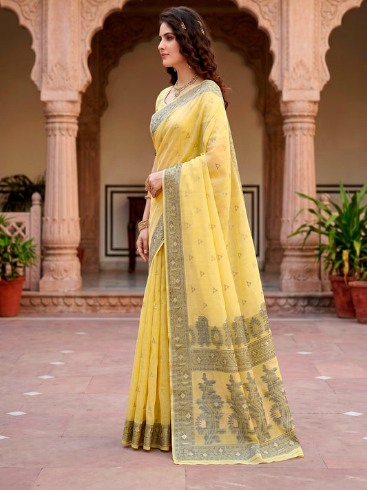 Urvi Cotton Blend Designer Elegant Saree with Classic Weaving Border