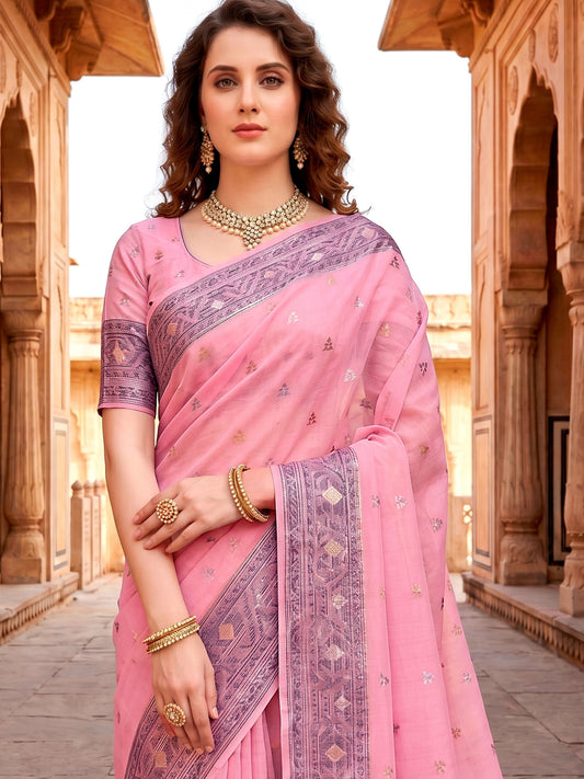 Rangvi Urvi Cotton Blend Designer Elegant Saree with Classic Weaving Border