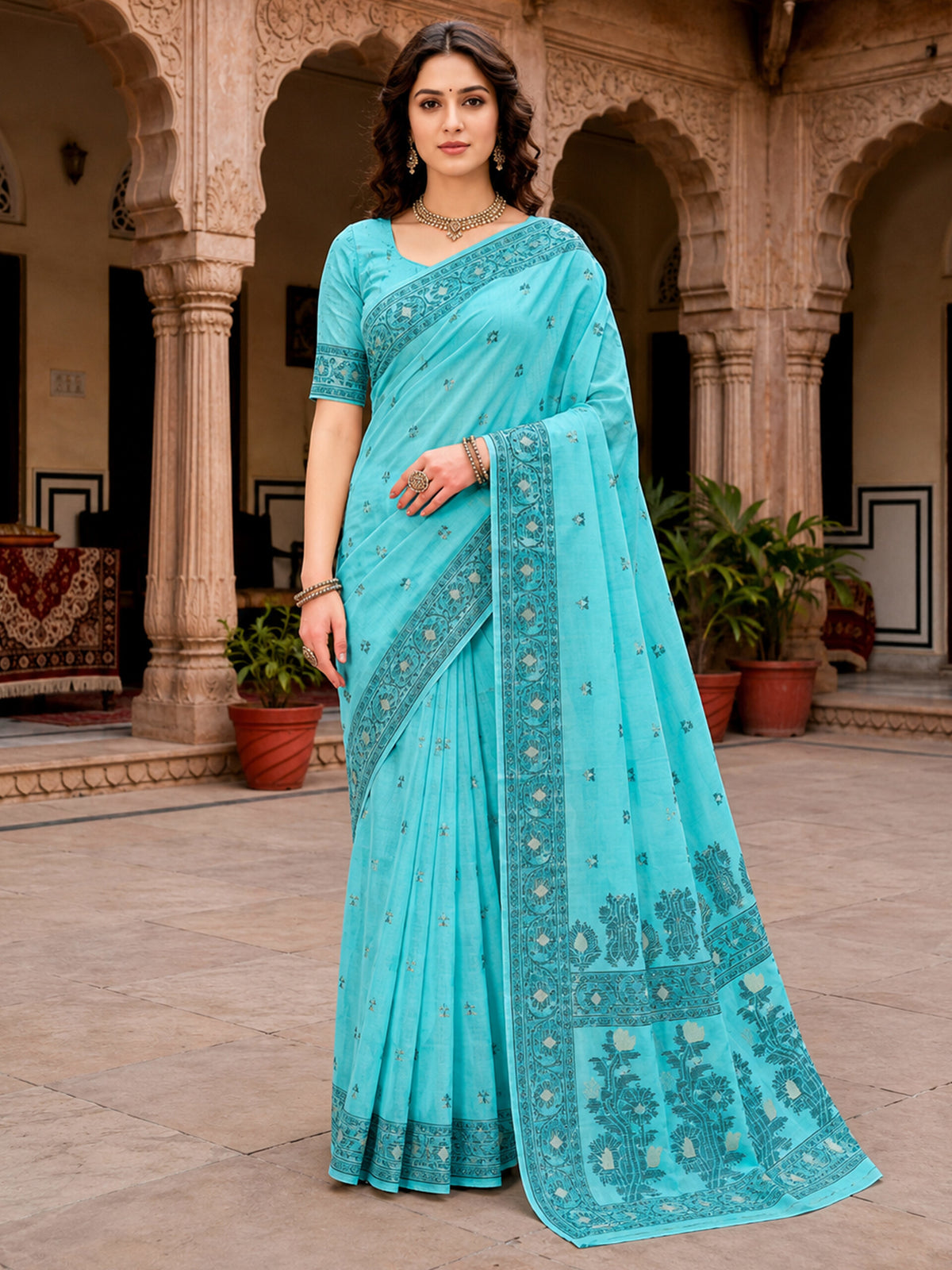 Rangvi Urvi Cotton Blend Designer Elegant Saree with Classic Weaving Border