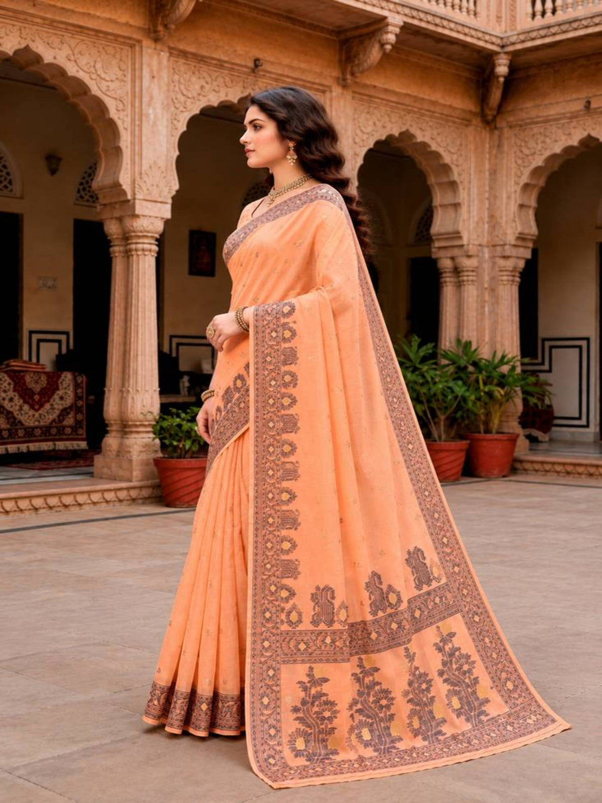 Rangvi Urvi Cotton Blend Designer Elegant Saree with Classic Weaving Border