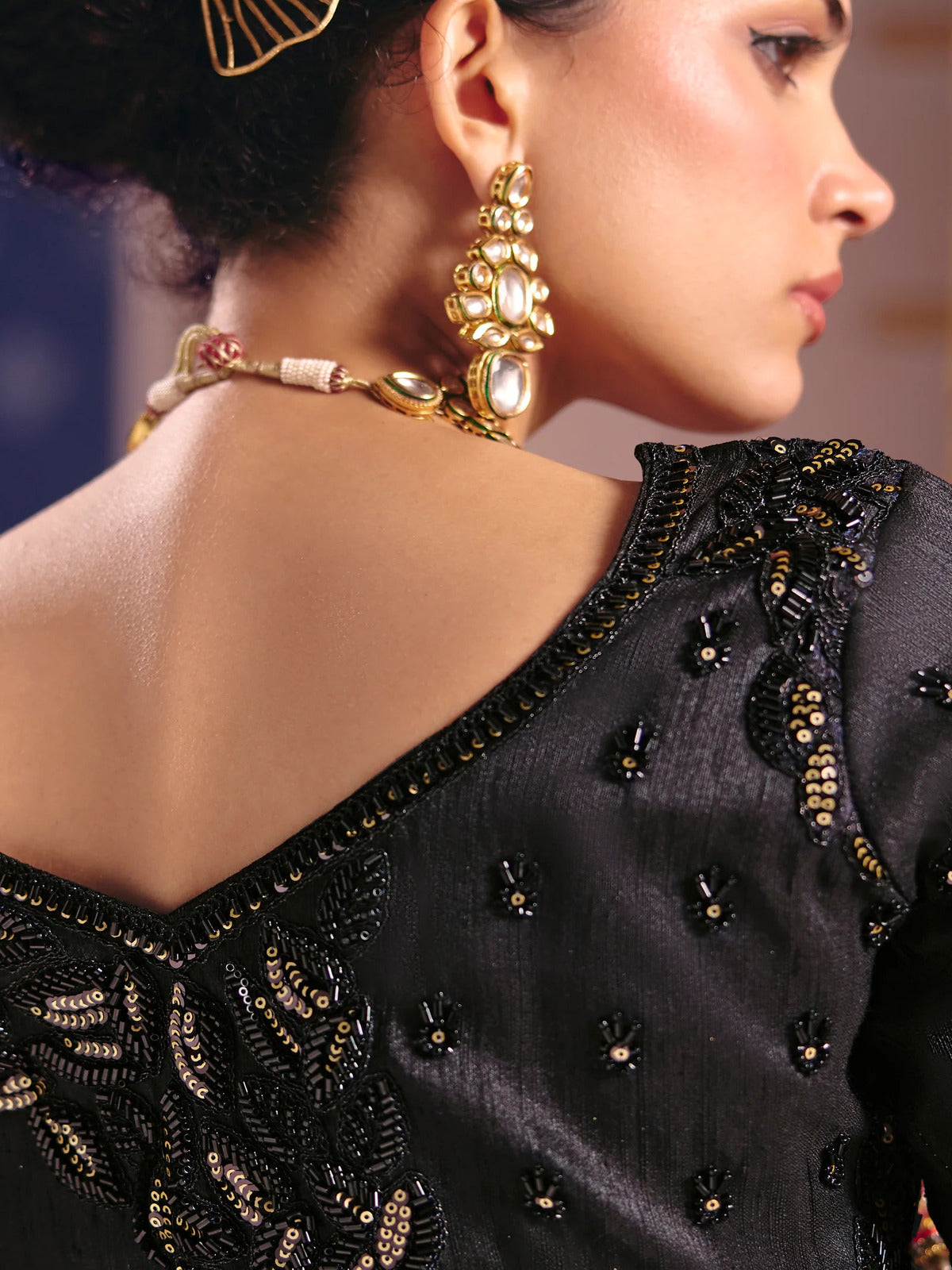 Black Ombre Tissue Silk Saree with Heavy Embroidered Work Saree.