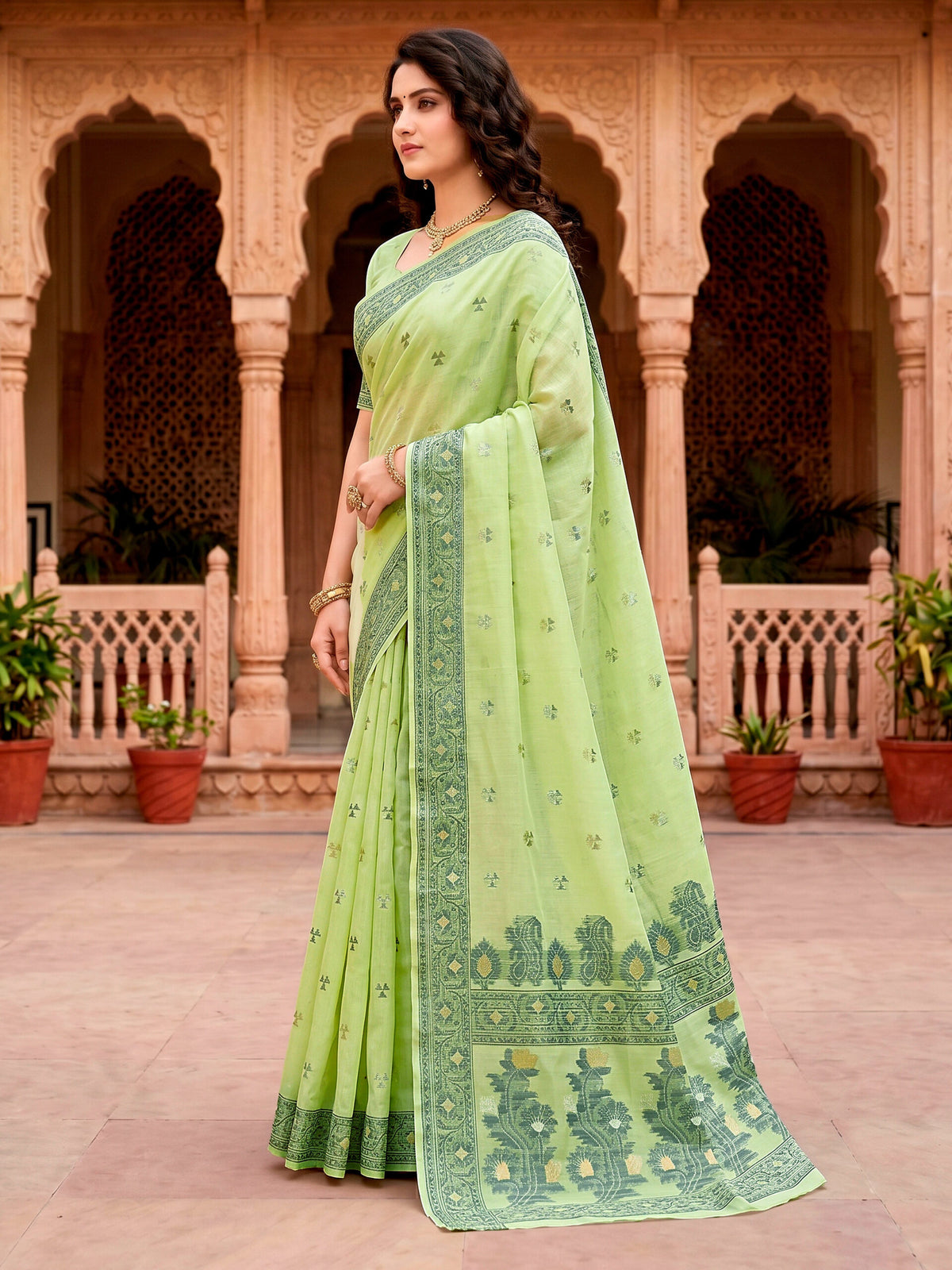 Rangvi Urvi Cotton Blend Designer Elegant Saree with Classic Weaving Border