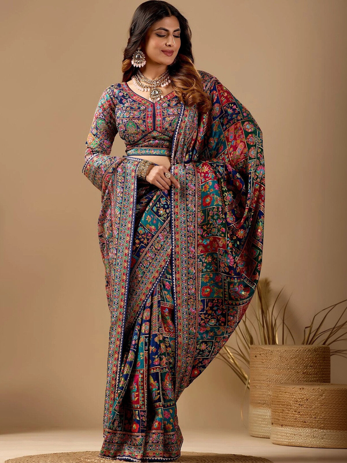 Multicoloured Banarasi Silk Blend Saree.