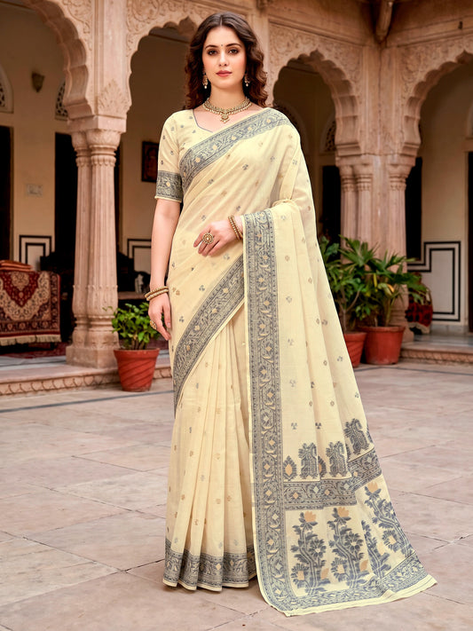 Rangvi Urvi Cotton Blend Designer Elegant Saree with Classic Weaving Border