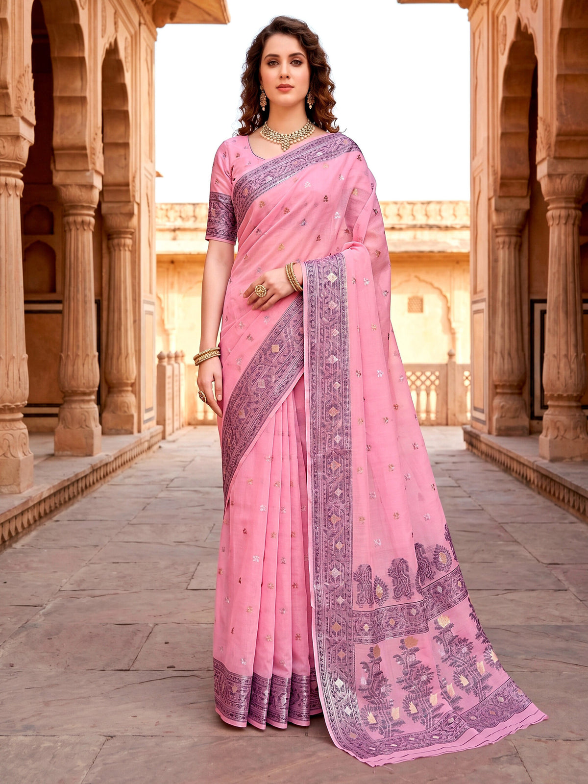 Rangvi Urvi Cotton Blend Designer Elegant Saree with Classic Weaving Border