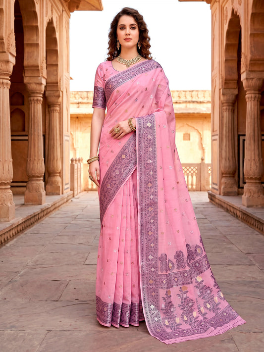 Rangvi Urvi Cotton Blend Designer Elegant Saree with Classic Weaving Border