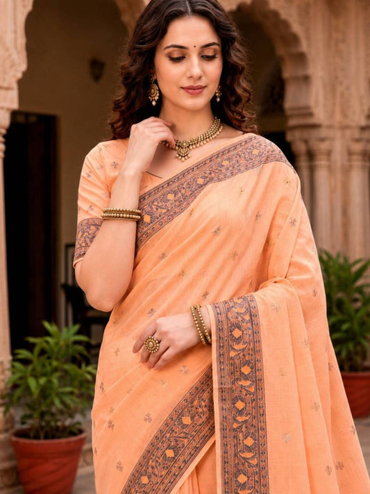 Rangvi Urvi Cotton Blend Designer Elegant Saree with Classic Weaving Border