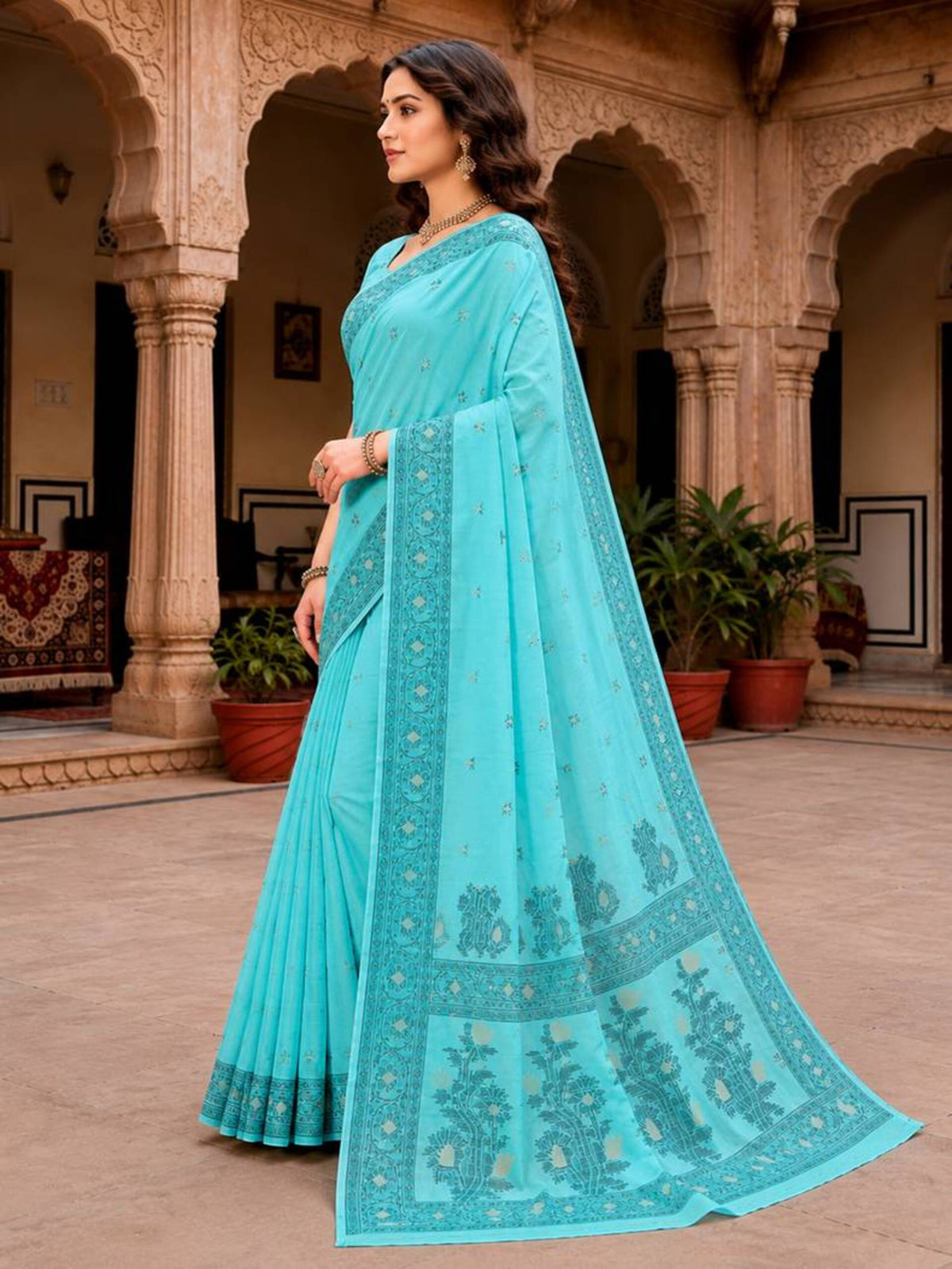 Rangvi Urvi Cotton Blend Designer Elegant Saree with Classic Weaving Border