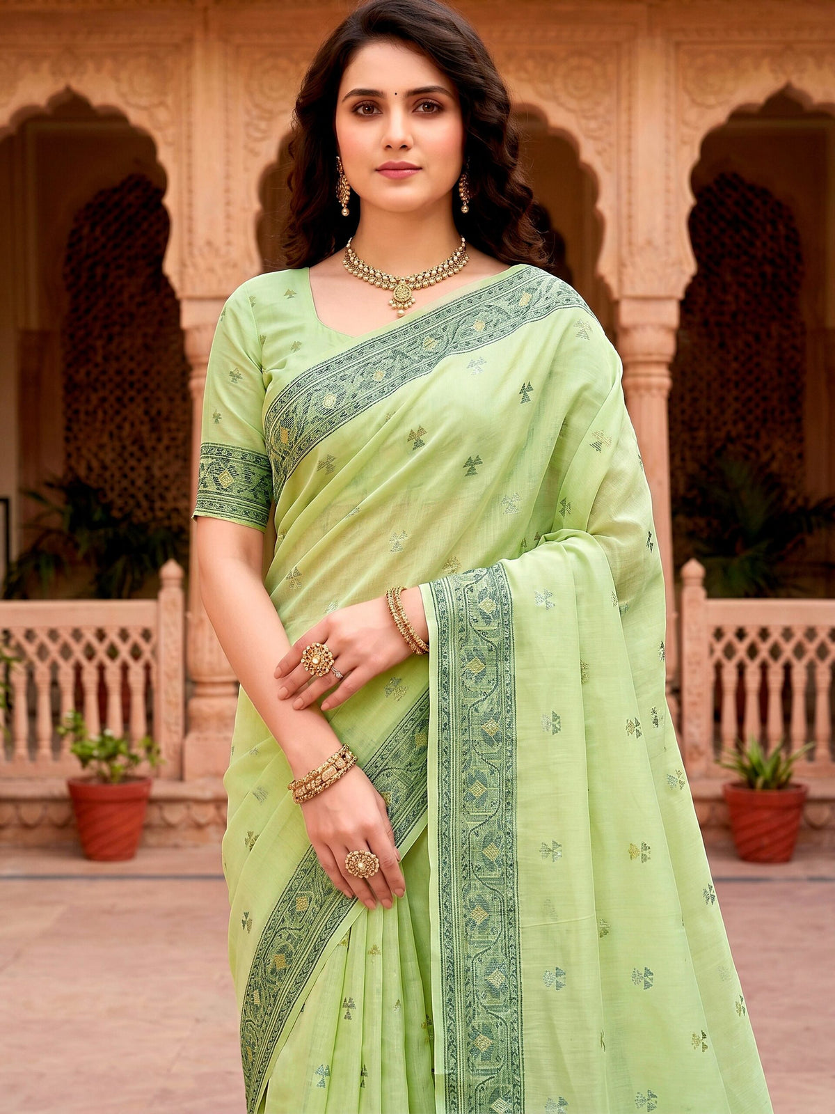Rangvi Urvi Cotton Blend Designer Elegant Saree with Classic Weaving Border