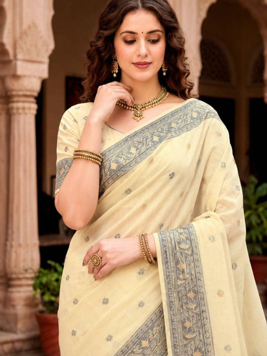 Rangvi Urvi Cotton Blend Designer Elegant Saree with Classic Weaving Border