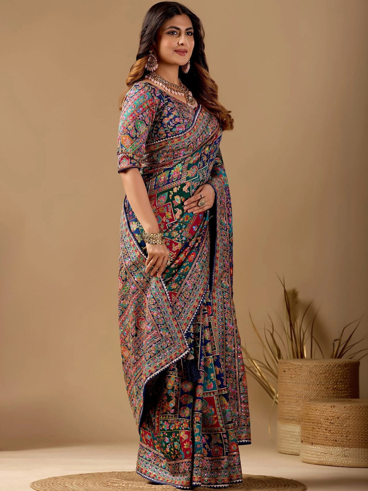 Multicoloured Banarasi Silk Blend Saree.