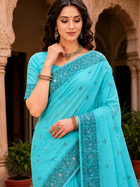 Rangvi Urvi Cotton Blend Designer Elegant Saree with Classic Weaving Border