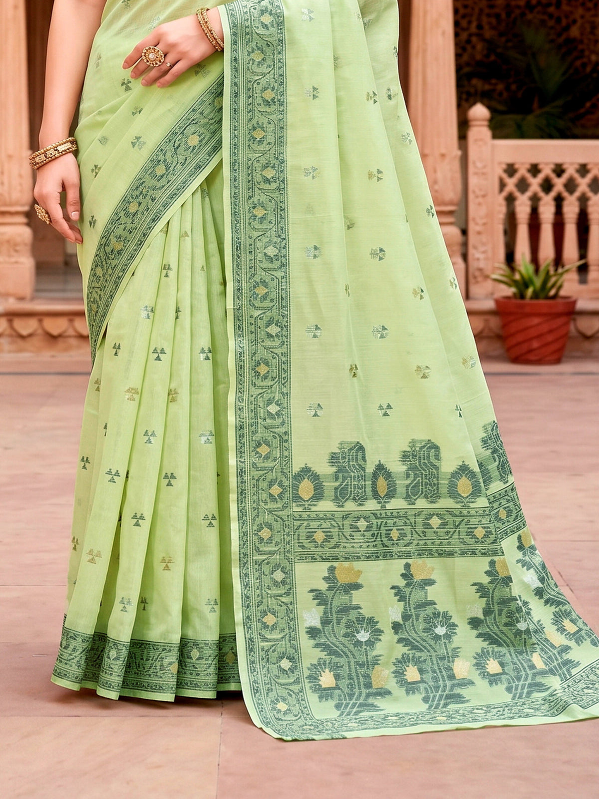 Rangvi Urvi Cotton Blend Designer Elegant Saree with Classic Weaving Border