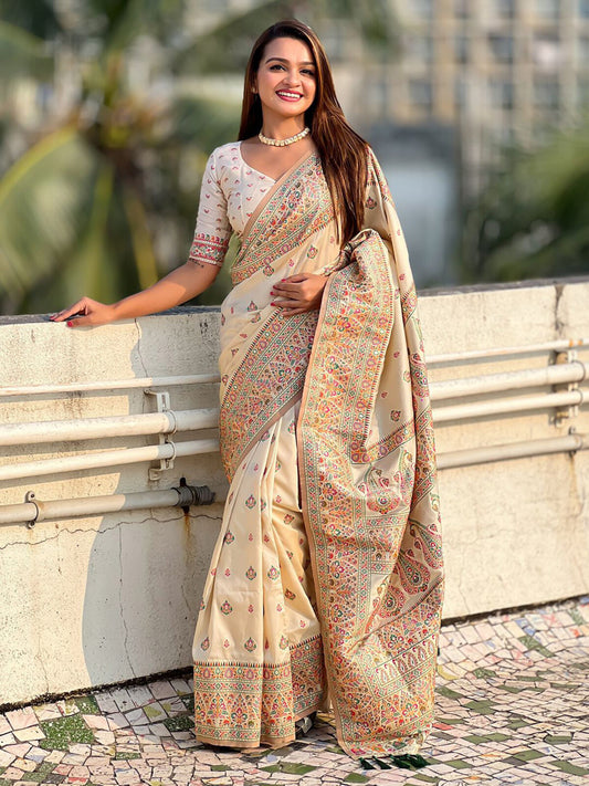 Woven Design  Pashmina Saree.