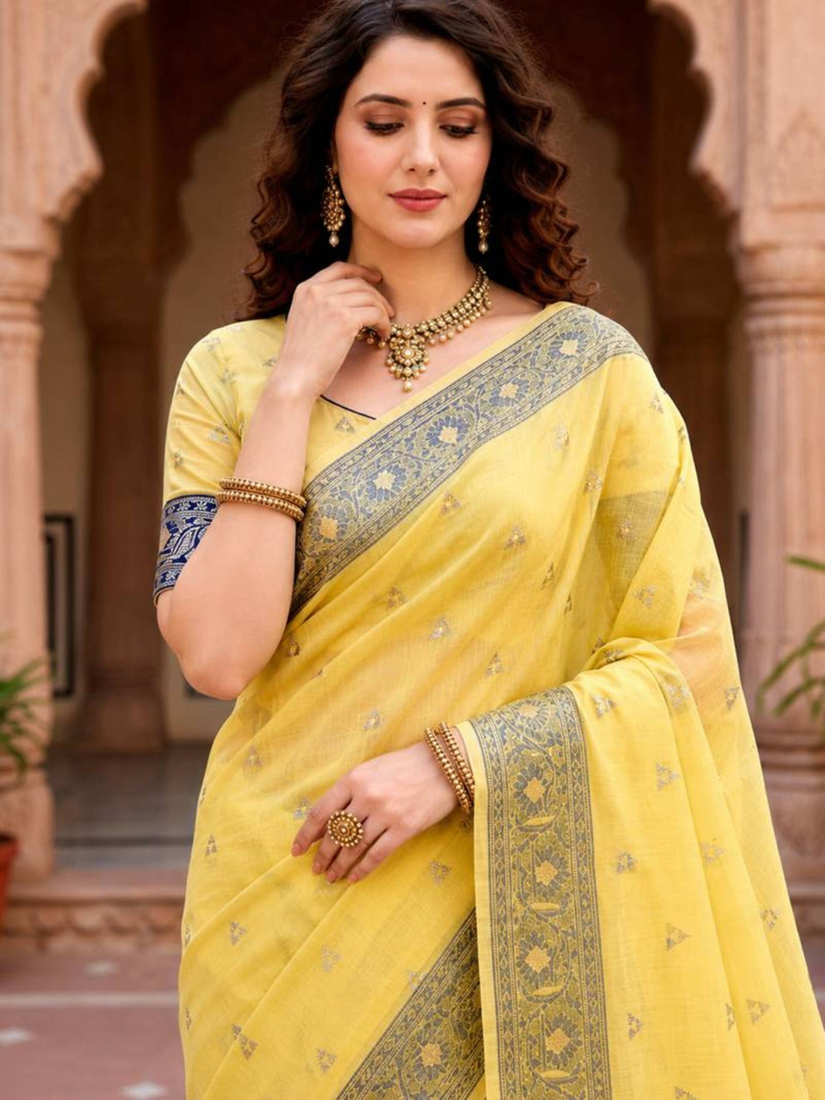 Urvi Cotton Blend Designer Elegant Saree with Classic Weaving Border