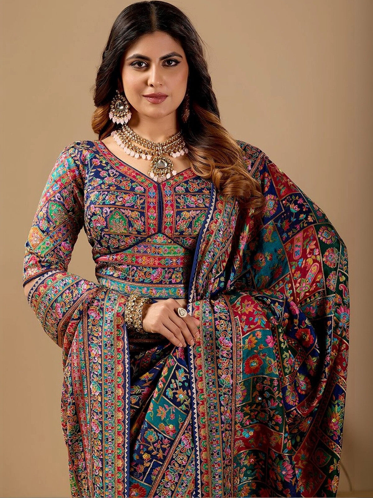 Multicoloured Banarasi Silk Blend Saree.