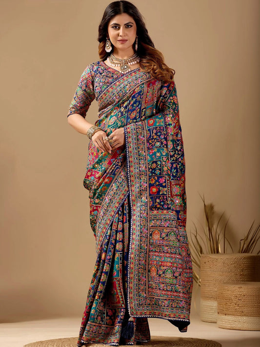 Multicoloured Banarasi Silk Blend Saree.