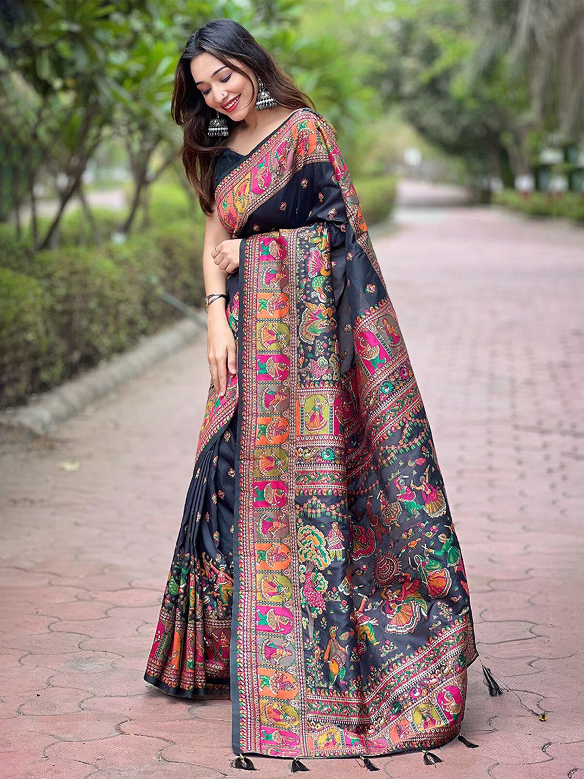 Woven Design Pashmina Silk Saree.