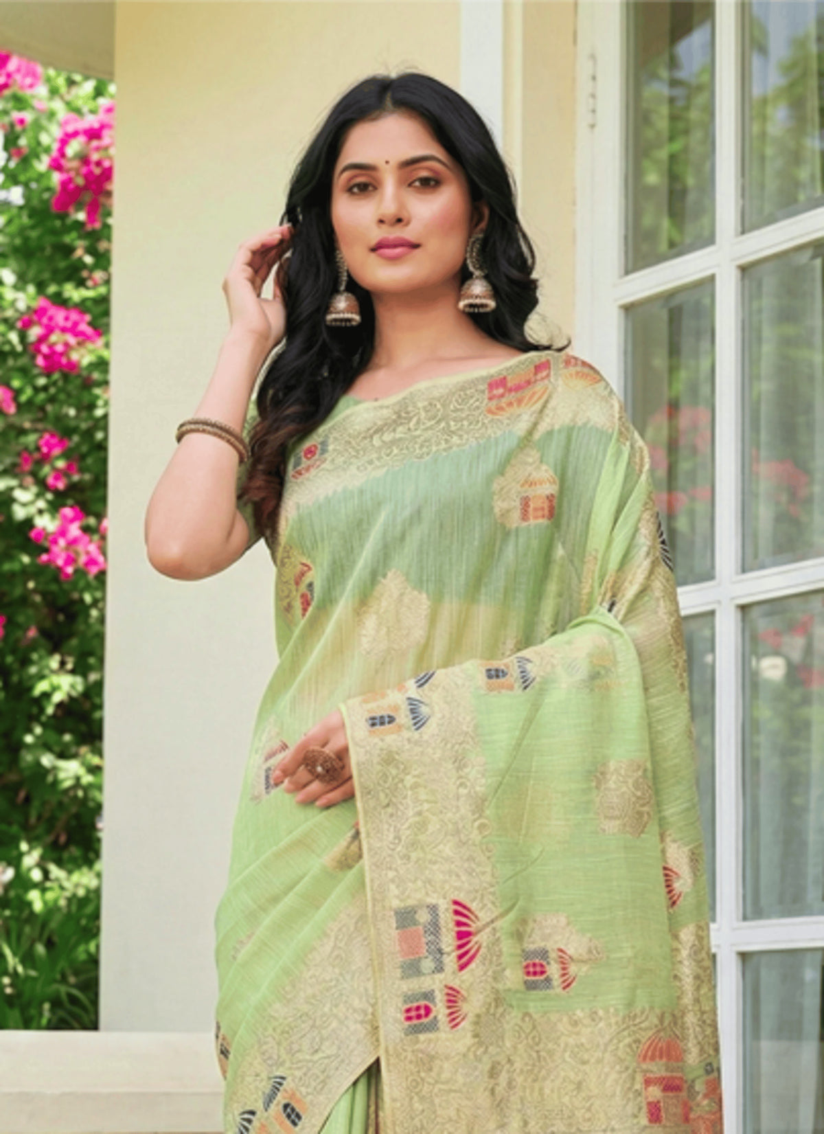 Rangvi Linen Grace Premium Linen Cotton Elegant Saree