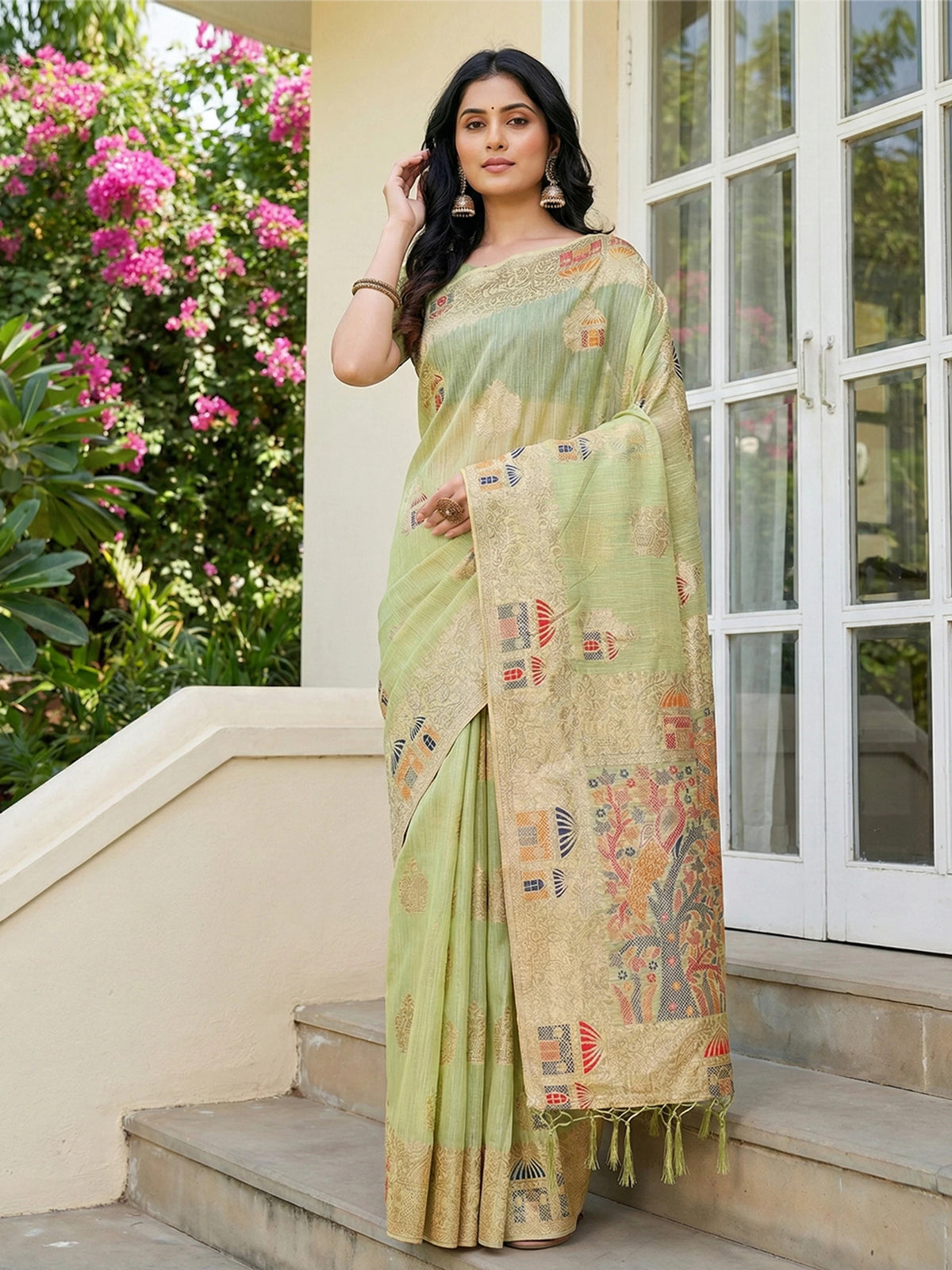 Rangvi Linen Grace Premium Linen Cotton Elegant Saree
