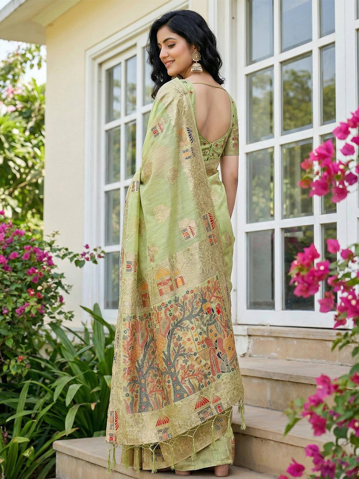 Rangvi Linen Grace Premium Linen Cotton Elegant Saree