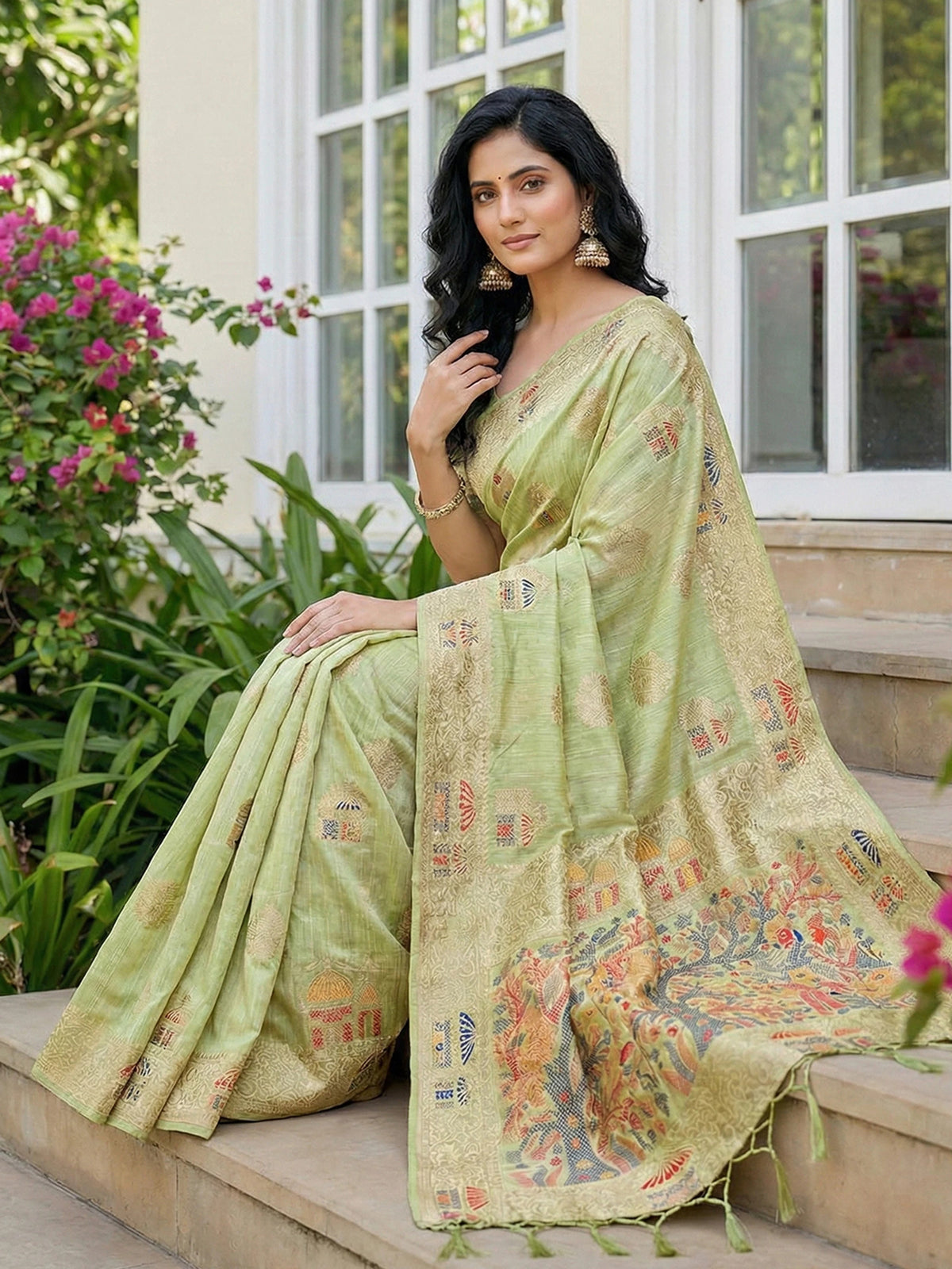 Rangvi Linen Grace Premium Linen Cotton Elegant Saree