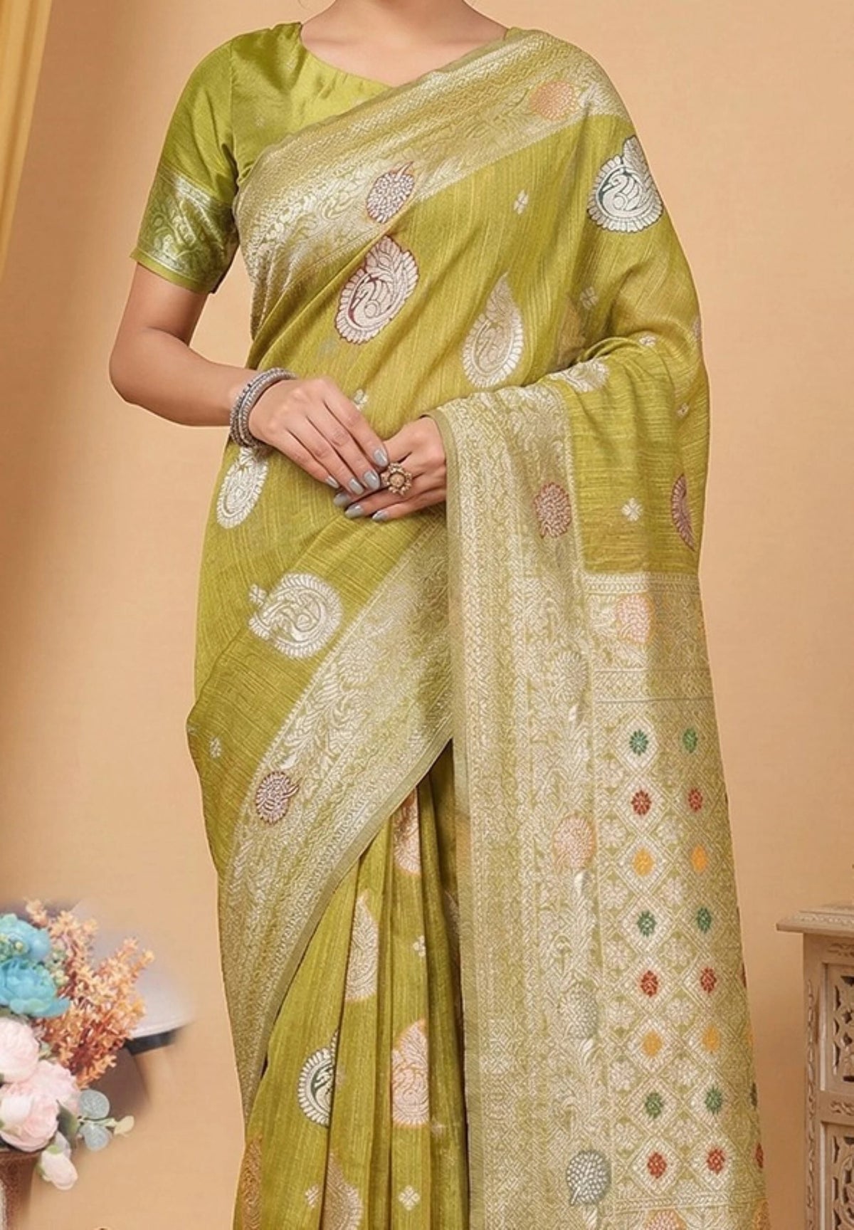 Rangvi Premium Linen Cotton Silk Festive & Wedding Wear Saree