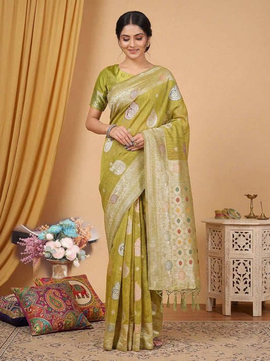 Rangvi Premium Linen Cotton Silk Festive & Wedding Wear Saree