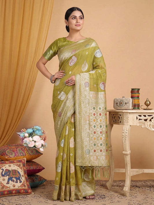 Rangvi Premium Linen Cotton Silk Festive & Wedding Wear Saree