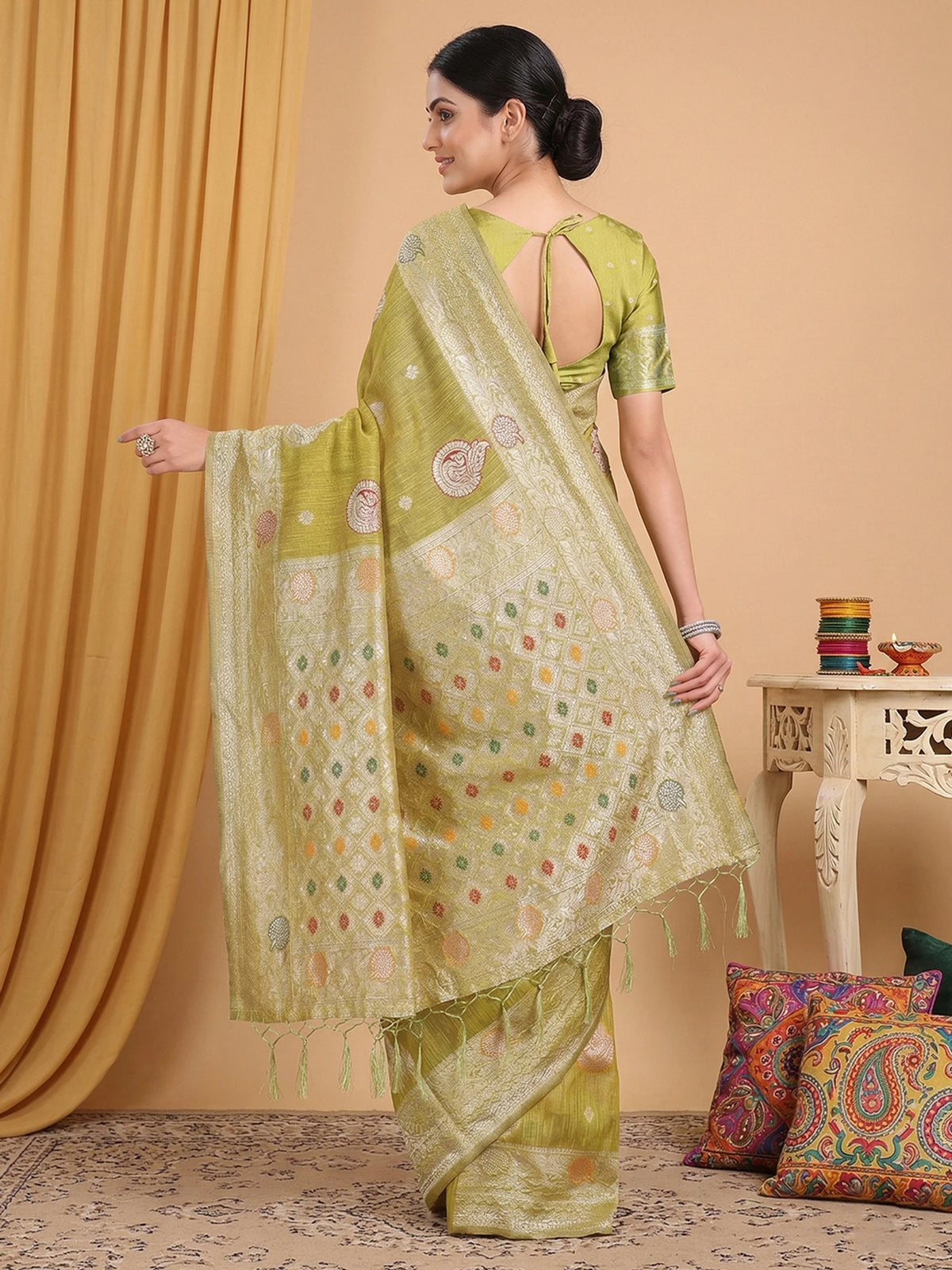 Rangvi Premium Linen Cotton Silk Festive & Wedding Wear Saree