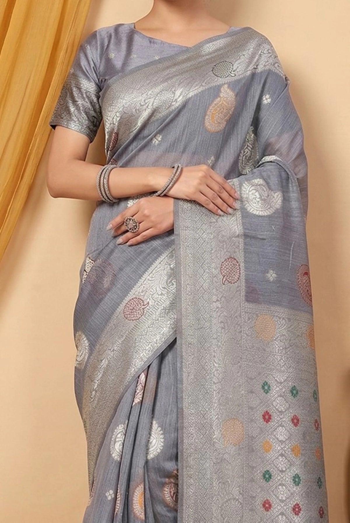 Rangvi Premium Linen Cotton Silk Festive & Wedding Wear Saree