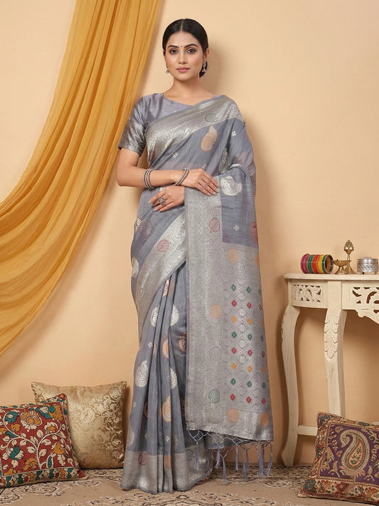 Rangvi Premium Linen Cotton Silk Festive & Wedding Wear Saree