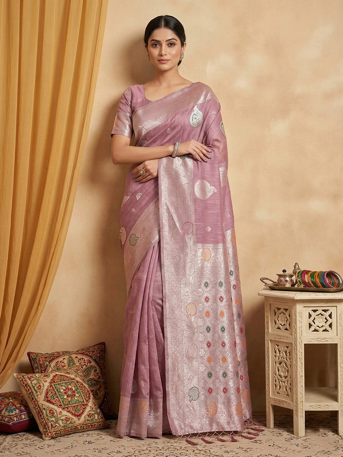 Rangvi Premium Linen Cotton Silk Festive & Wedding Wear Saree