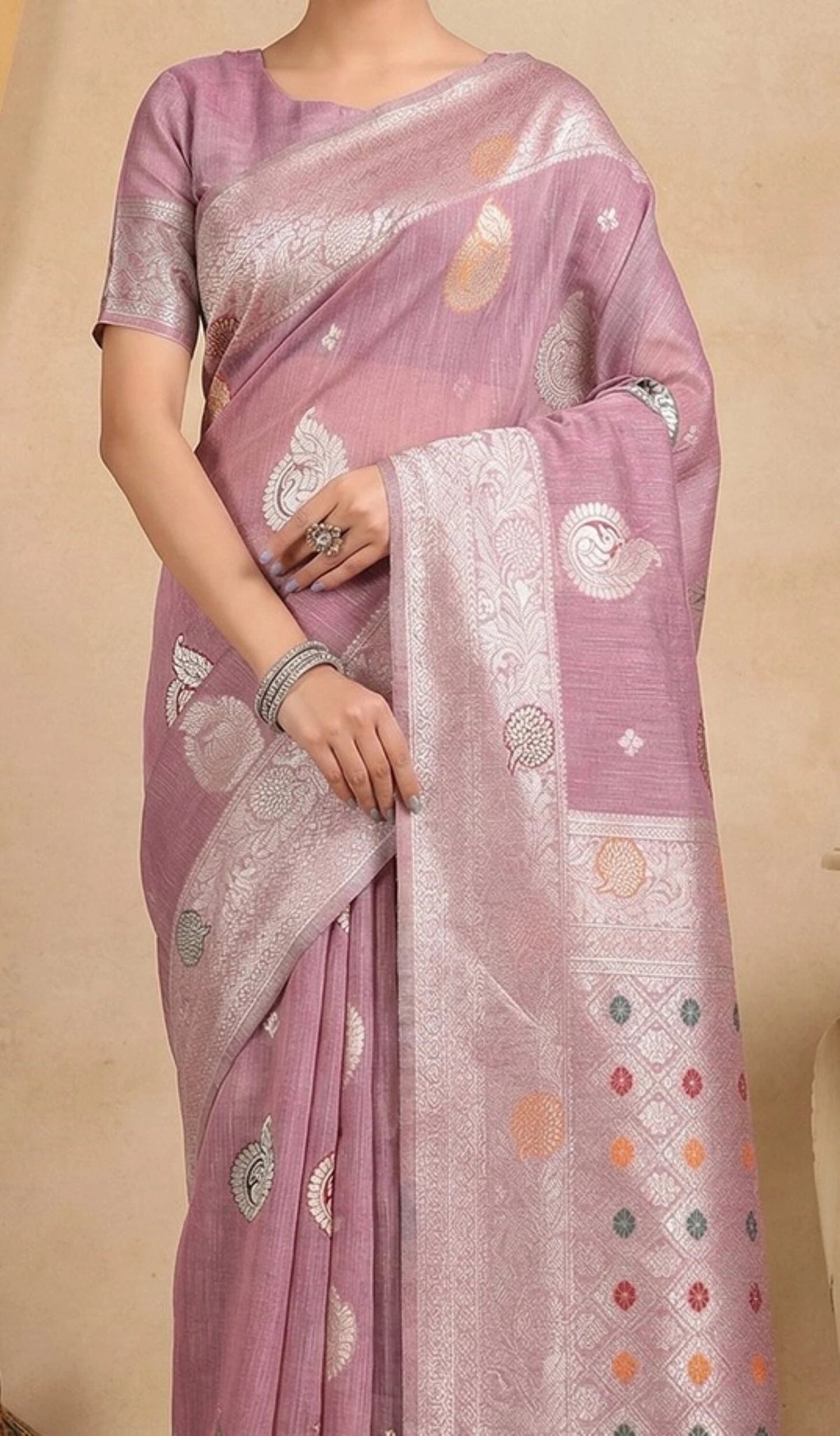 Rangvi Premium Linen Cotton Silk Festive & Wedding Wear Saree