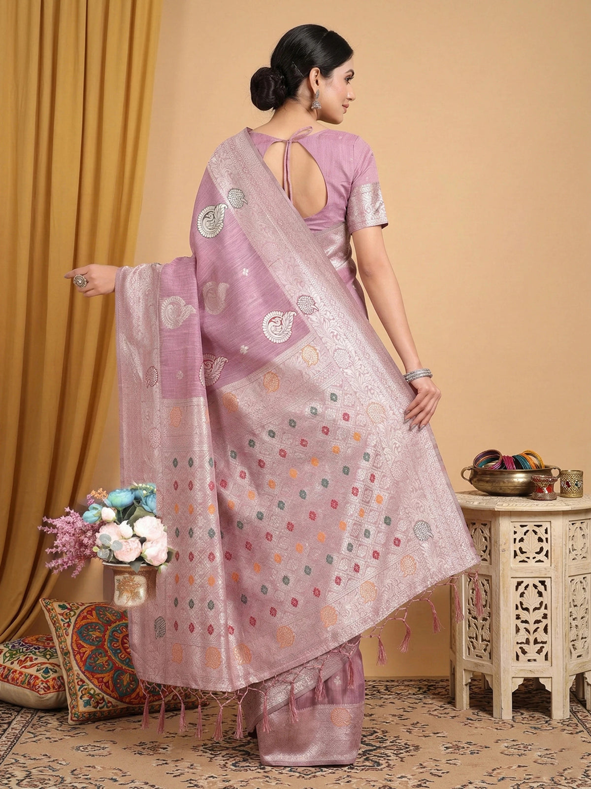 Rangvi Premium Linen Cotton Silk Festive & Wedding Wear Saree