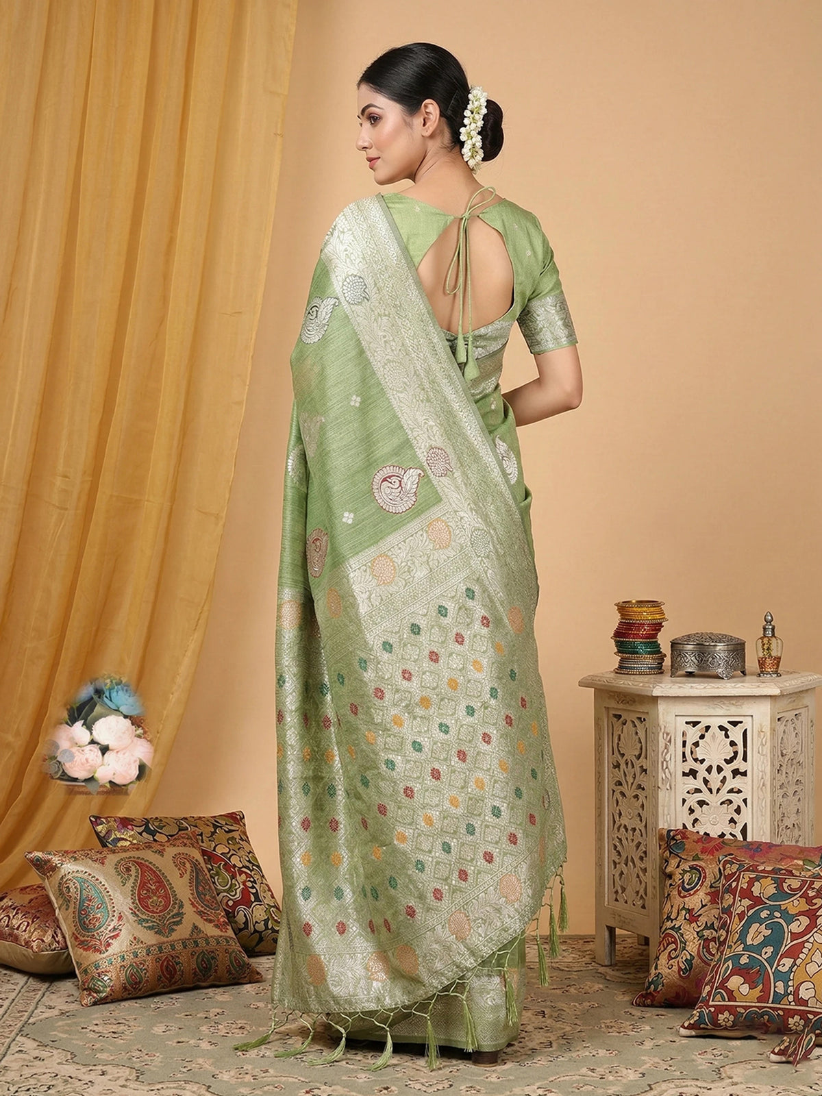 Rangvi Premium Linen Cotton Silk Festive & Wedding Wear Saree