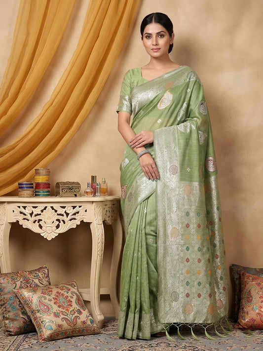 Rangvi Premium Linen Cotton Silk Festive & Wedding Wear Saree