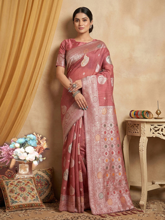 Rangvi Premium Linen Cotton Silk Festive & Wedding Wear Saree