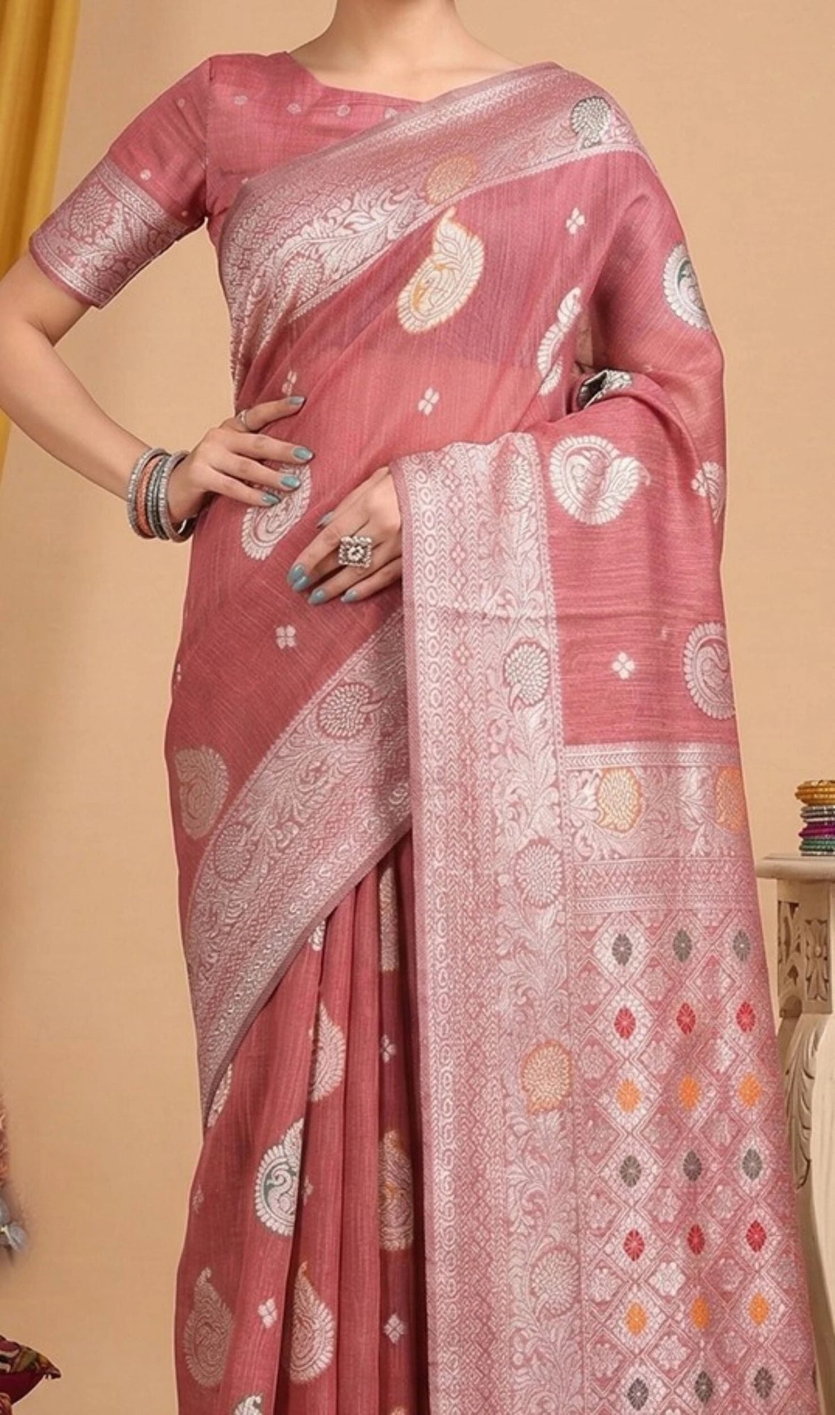 Rangvi Premium Linen Cotton Silk Festive & Wedding Wear Saree