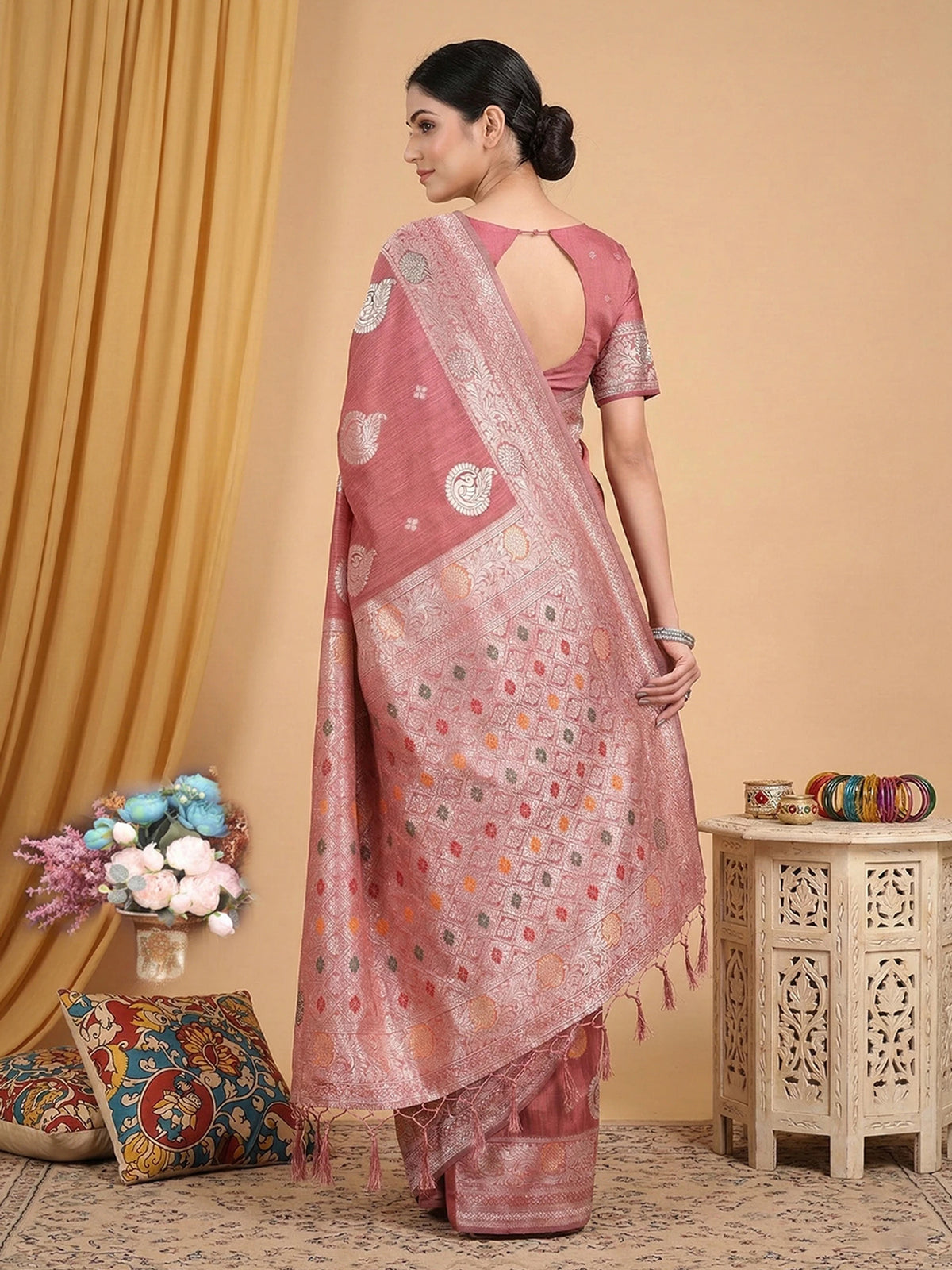 Rangvi Premium Linen Cotton Silk Festive & Wedding Wear Saree