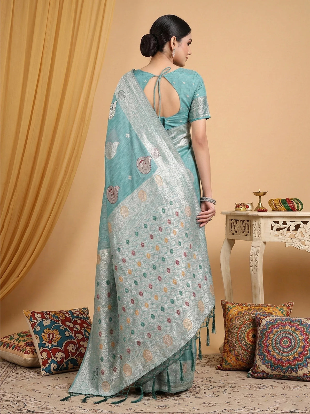 Rangvi Premium Linen Cotton Silk Festive & Wedding Wear Saree