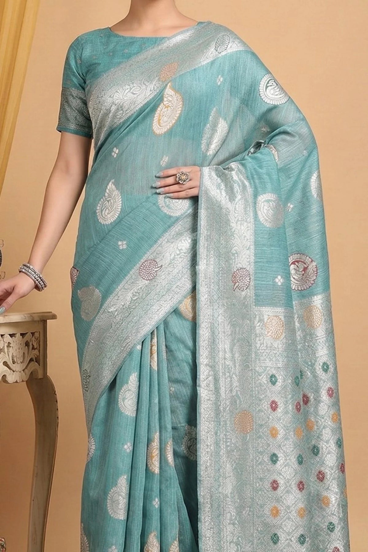 Rangvi Premium Linen Cotton Silk Festive & Wedding Wear Saree