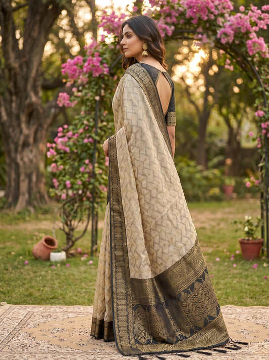 Rangvi Madhvi Soft Cotton Designer Elegant Festive Wear Saree with Rich Beinge Black Zari Border