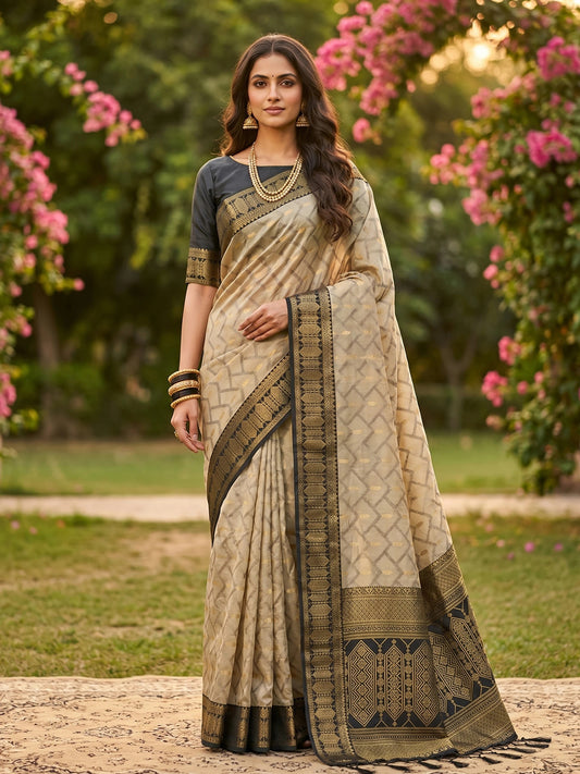 Rangvi Madhvi Soft Cotton Designer Elegant Festive Wear Saree with Rich Beinge Black Zari Border