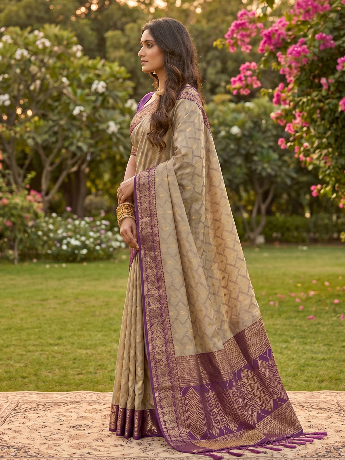 Rangvi Madhvi Soft Cotton Designer Elegant Festive Wear Saree with Rich Beinge Purple Zari Border