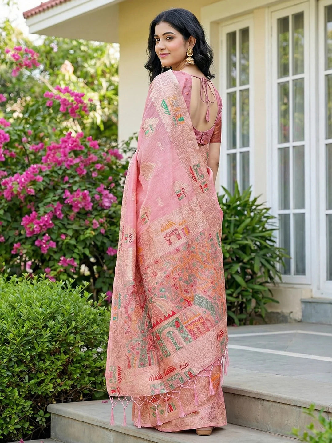 Rangvi Linen Grace Premium Linen Cotton Elegant Saree