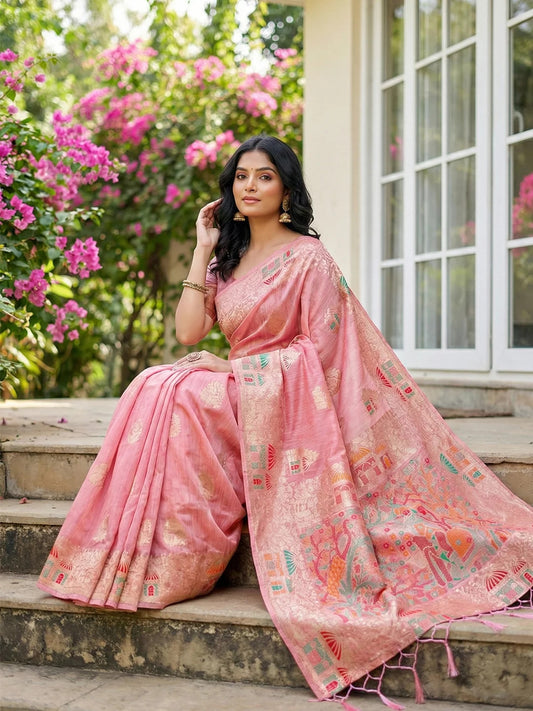 Rangvi Linen Grace Premium Linen Cotton Elegant Saree