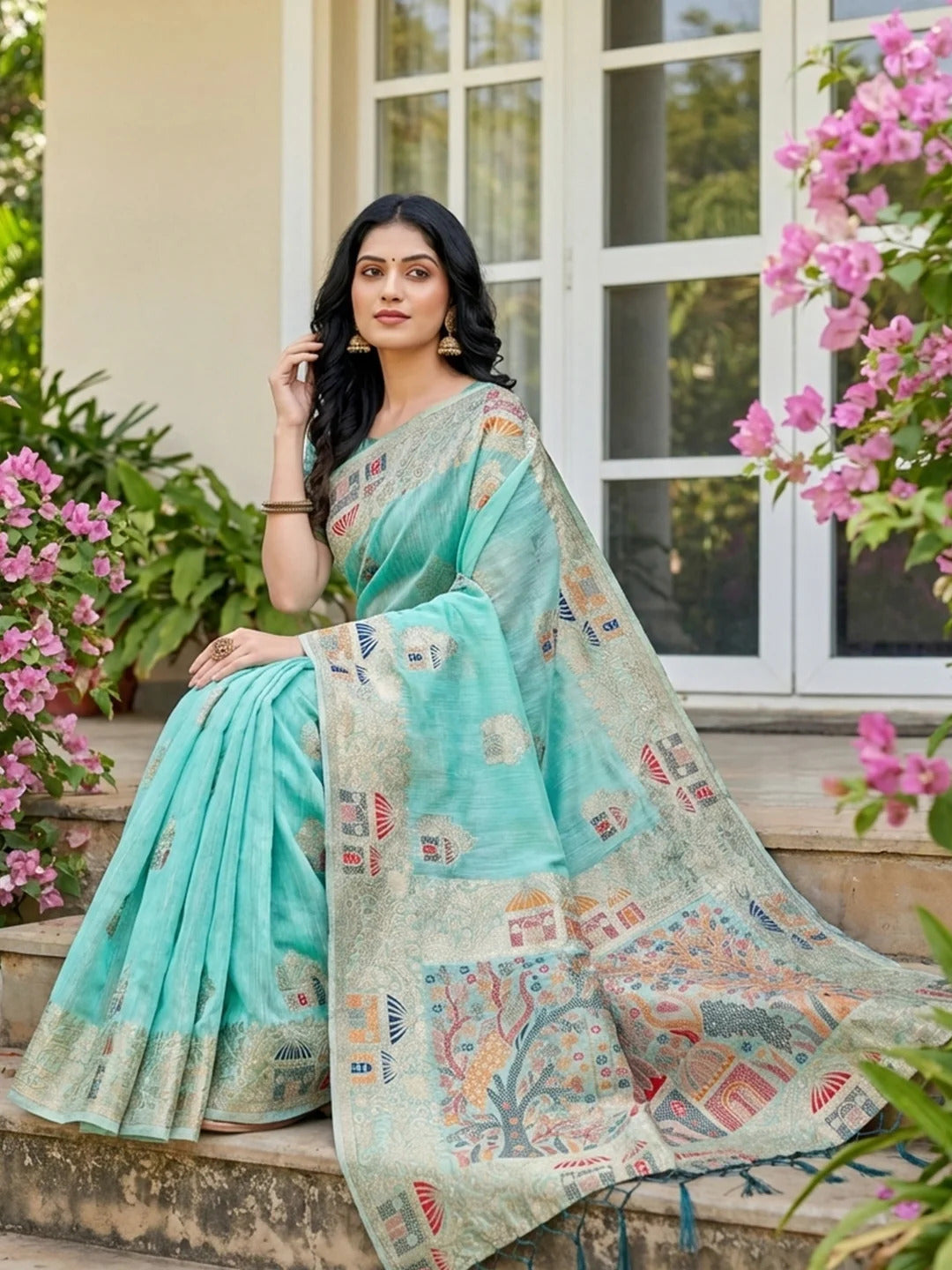Rangvi Linen Grace Premium Linen Cotton Elegant Saree